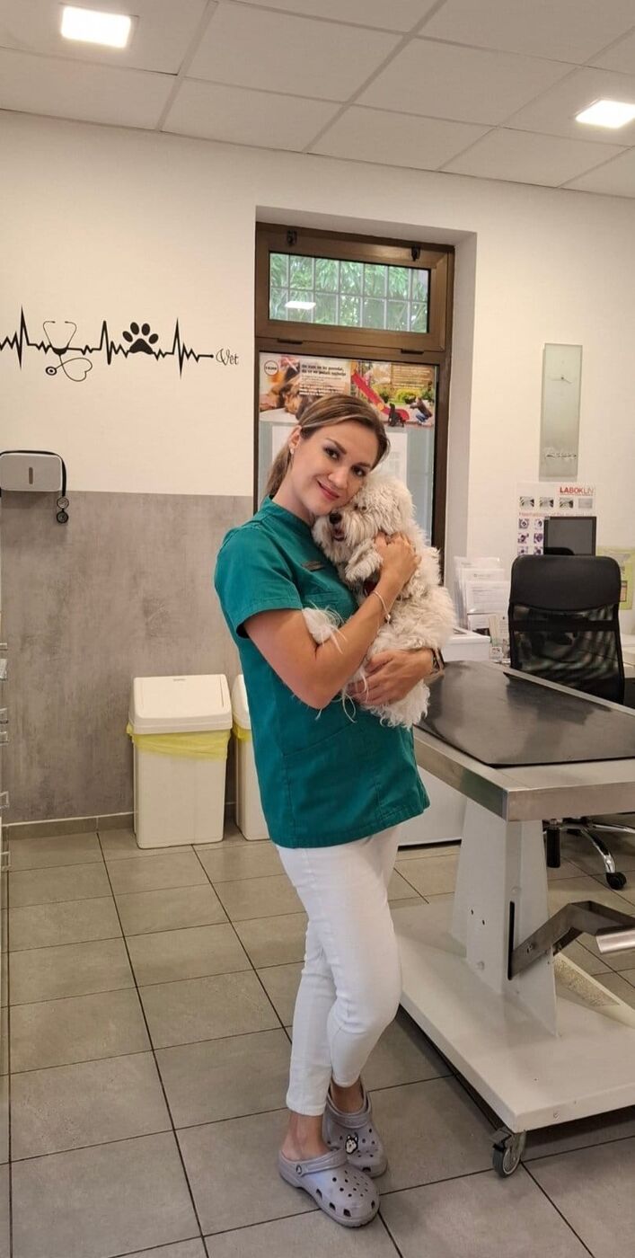 Veterinarka s psičkom v naročju v ambulanti Vet Medica